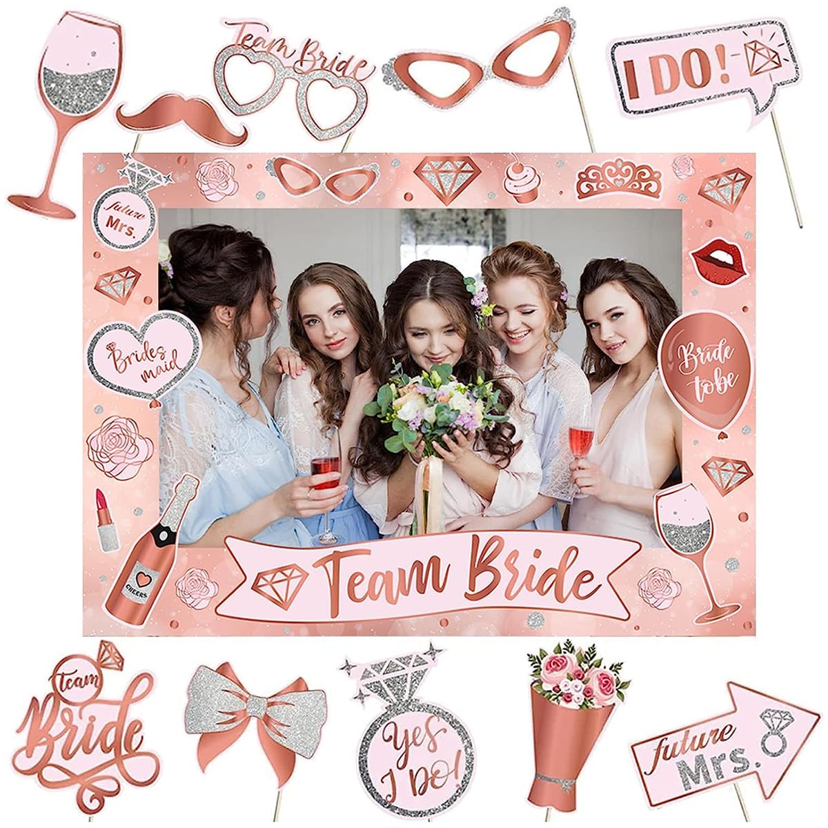 HASTHIP Bride to Be Decoration Set Combo, Bachelorette Party Supplies Room Decor, Include Photo Booth Frame, 24 Photo Props, Cardboards and Dot Stickers Kit for Bridal Shower Decorations HASTHIP Bride to Be Decoration Set Combo, Bachelorette Party Supplies Room Decor, Include Photo Booth Frame, 24 Photo Props, Cardboards and Dot Stickers Kit for Bridal Shower Decorations